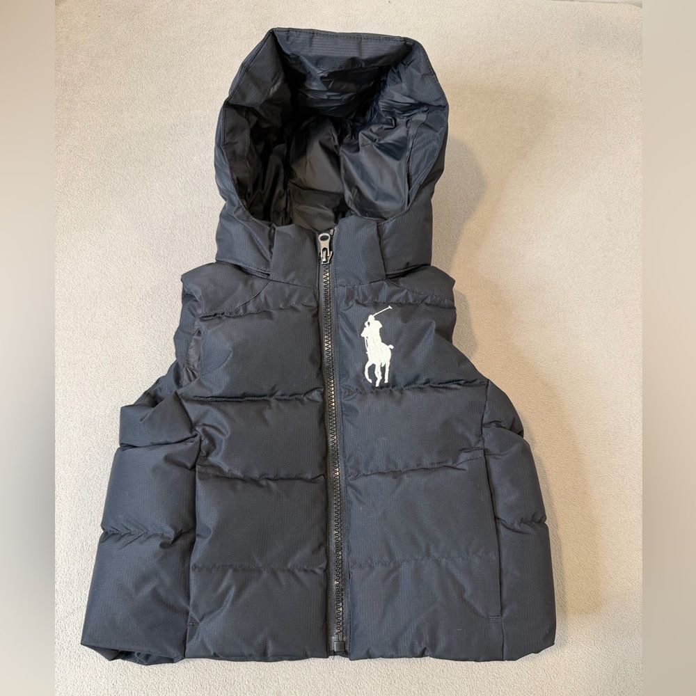 Polo Ralph Lauren Kid's Big Pony Hooded Puffer Down Vest Jacket - Black size 2T